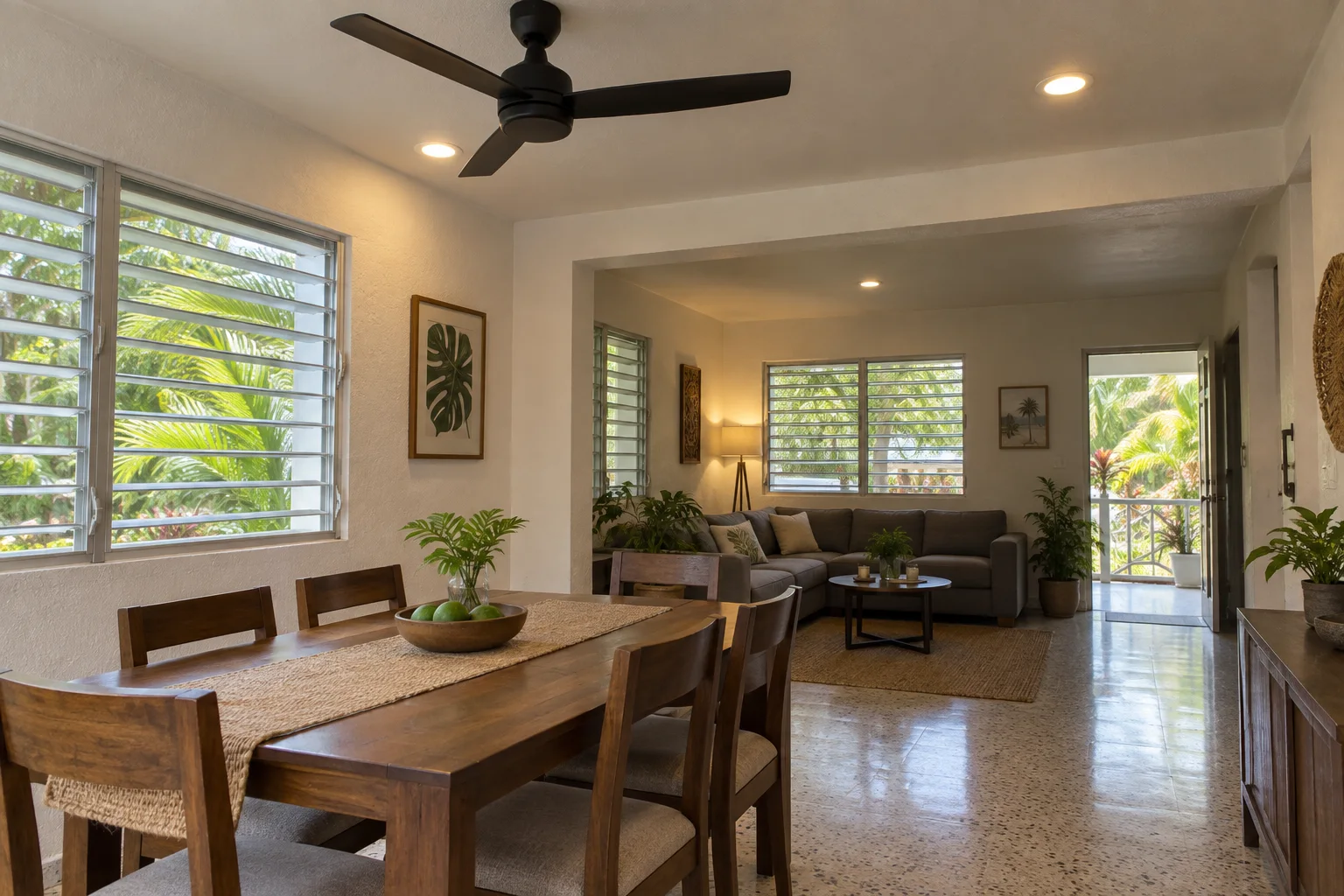 Abanico de techo y luces empotradas en una casa puertorriqueña